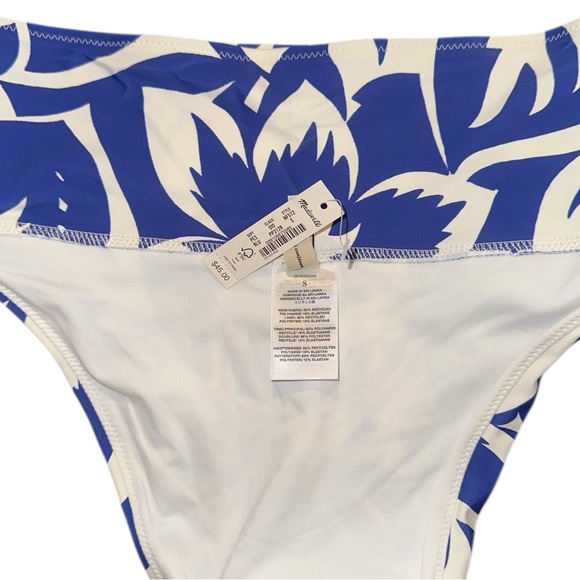 Madewell Second Wave Blue White Floral High Cheeky Bikini Bottom Swim Small NWT - Picture 5 of 8